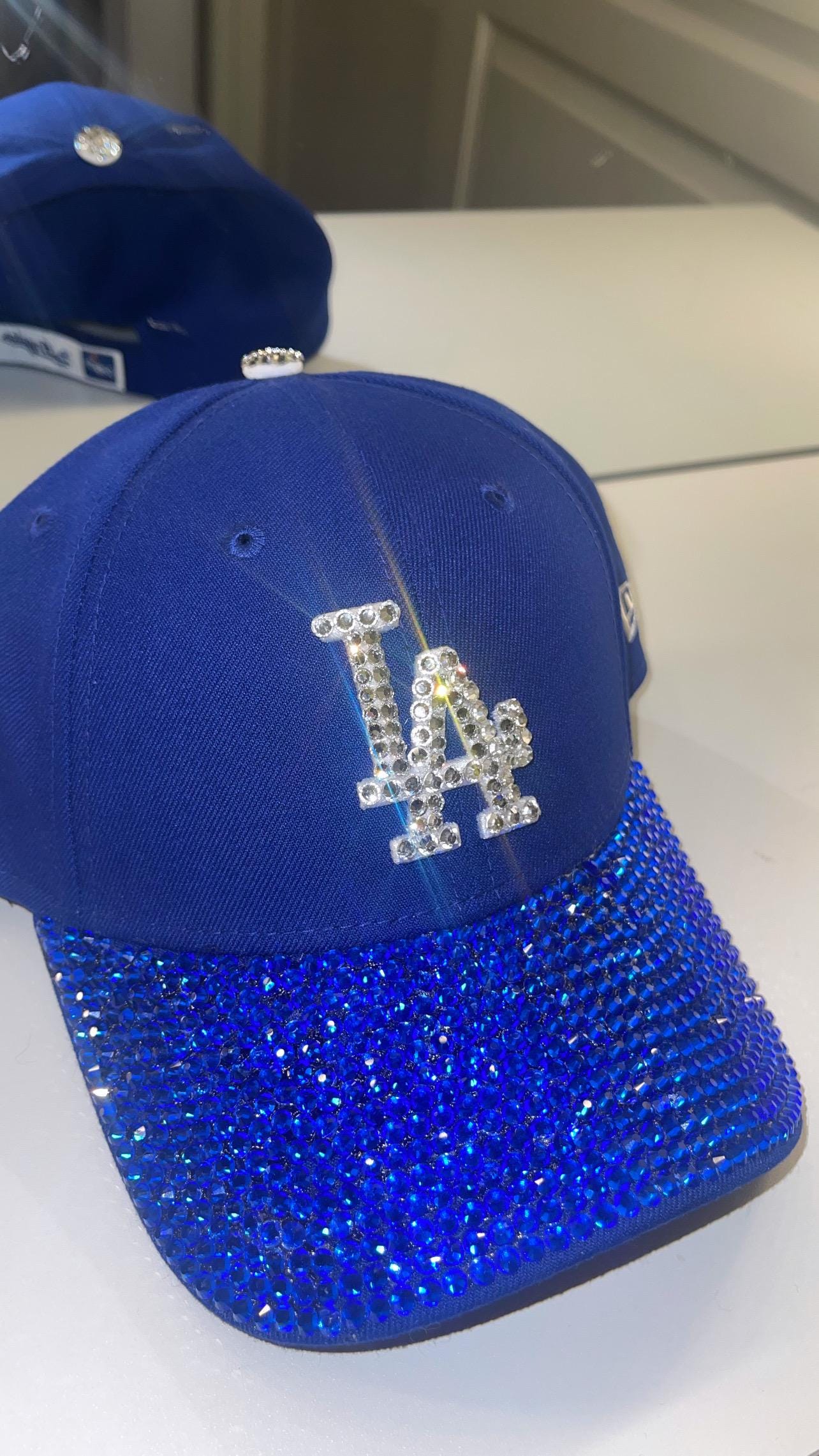 Los Angeles Dodgers WOMENS Royal Blue Swarovski Bling New Era Adjustable Hat Cap Los Angeles Dodgers hat Blinged out with rhinestones and  main image 2