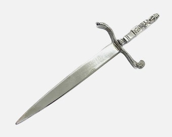 Vintage Sterling Silver 6.25-inch Sword Dagger Letter Opener with Incan Totem Snake Hilt