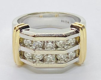 14k 1 CTW Diamond Double Row Band Ring 2-Tone Gold 17.1 Grams Size 10