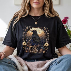 Raven Moon Night Shirt, Gothic Bird Tee, Dark Forest Crow Top, Celestial Raven T Shirt, Witchy Nature Tee, Mystic Moonlight Crow Shirt