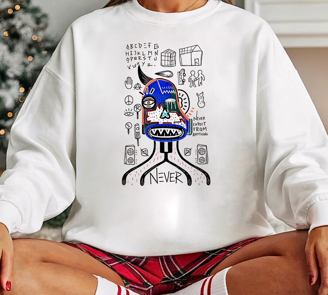 Abstract Face Sweatshirt, Doodle Art Sweatshirt, Surreal Sketch Top ...