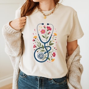 Floral Stethoscope Shirt, Nurse Appreciation Gift, Cute Medical Worker Tee, Doctor Graduation Shirt, Healthcare T-Shirt for Women