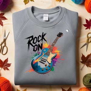 Rock On Guitar Shirt, Colorful Electric Guitar Tee, Rock Music Lover Shirt, Retro Music Festival T Shirt, Vintage Rock Gift