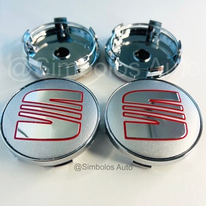 Set van 4 naafdoppen met logo voor zitting 56 mm 60 mm 63 mm velgwielcentrum wieldop Auto Clip NIEUW 60mm Silver/Red