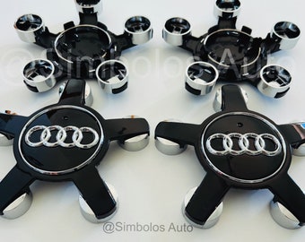 Set of 4 Audi A1 A2 A3 A4 A5 A6 A8 TT Black Logo Hub Caps 60mm, 61mm or 68mm 69mm 135mm Rim Wheel Center Hubcap Auto Clip NEW