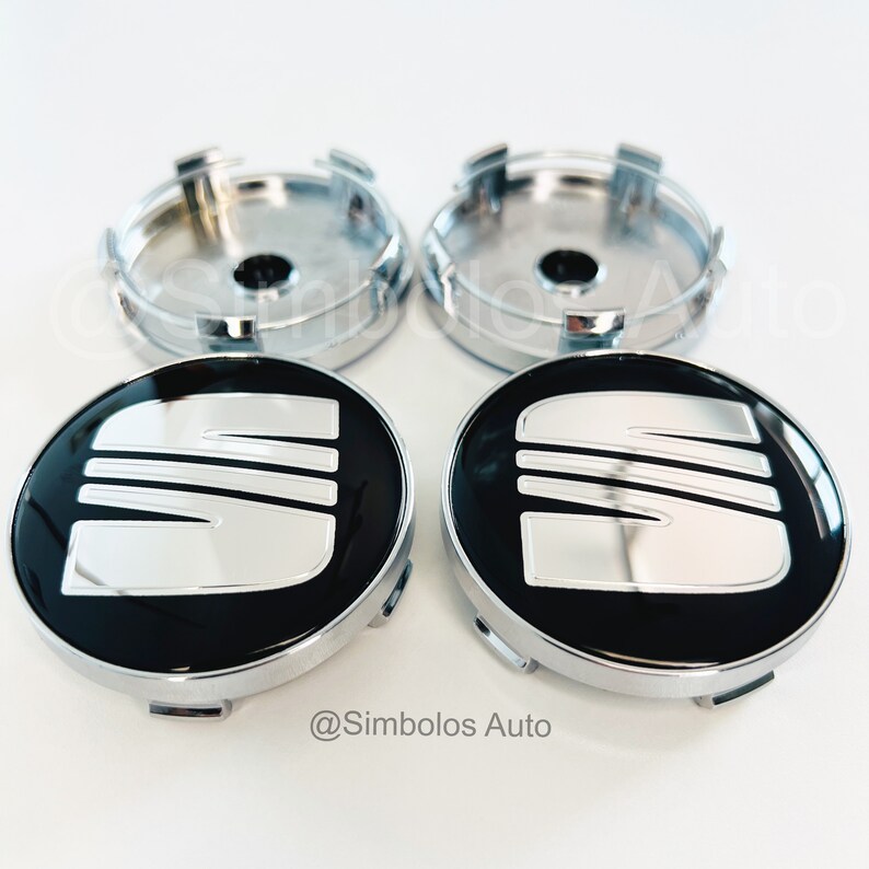 Set van 4 naafdoppen met logo voor zitting 56 mm 60 mm 63 mm velgwielcentrum wieldop Auto Clip NIEUW 60mm Black/Silver