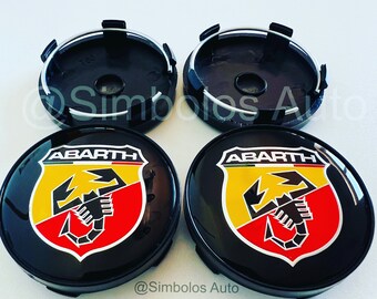 4 x 60mm 50mm suitable for Abarth Black Logo Alloy Wheel Center Caps Hub Rim Caps New