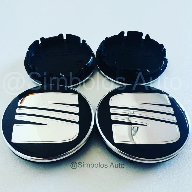 Set van 4 naafdoppen met logo voor zitting 56 mm 60 mm 63 mm velgwielcentrum wieldop Auto Clip NIEUW 56mm Black/Silver