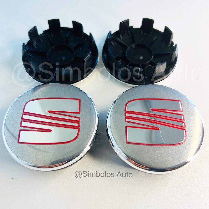 Set van 4 naafdoppen met logo voor zitting 56 mm 60 mm 63 mm velgwielcentrum wieldop Auto Clip NIEUW 63mm Silver/Red