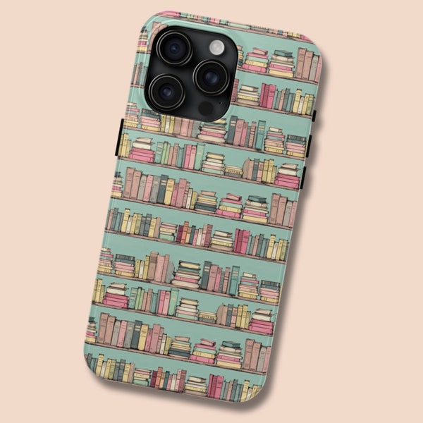 Book Lover Phone Case Bookshelves in Pastel Colors Cute Bookish Merch Librarian Gift Book Loving  iPhone 11, 12, 13, 14, 15, X, 7, 8, XS