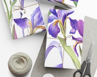 Floral wrapping paper February birthday paper baby shower gift Iris wrapping paper unique gift wrap