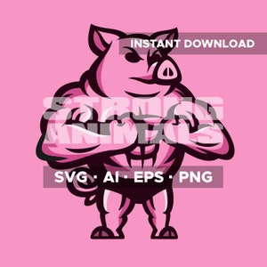 Cerdo culturista / SVG, EPS, PNG / Descarga instantánea / Sé fuerte