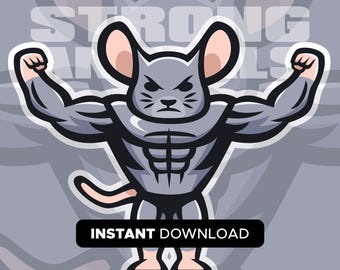 Ratón culturista / SVG, EPS, PNG / Descarga instantánea / Sé fuerte