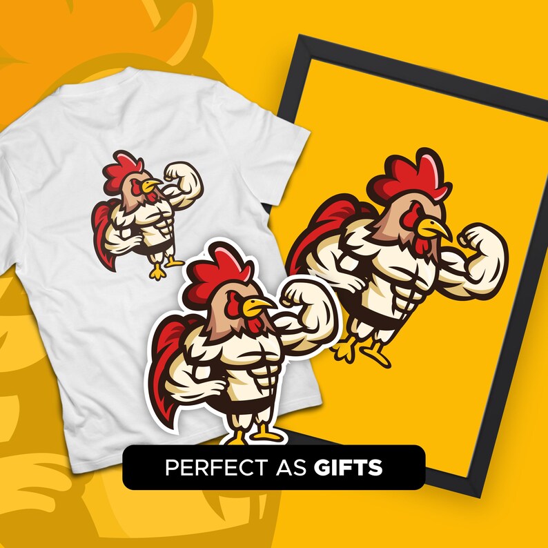 Rooster Bodybuilder Muscular Rooster Mascot SVG - Bodybuilder Animal Graphic for Gym T ...