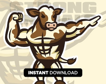 Vaca culturista / SVG, EPS, PNG / Descarga instantánea / Sé fuerte