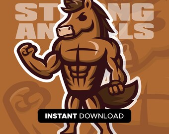 Muscular Horse Mascot SVG - Bodybuilder Animal Graphic for Gym T-Shirts & Fitness Merchandise