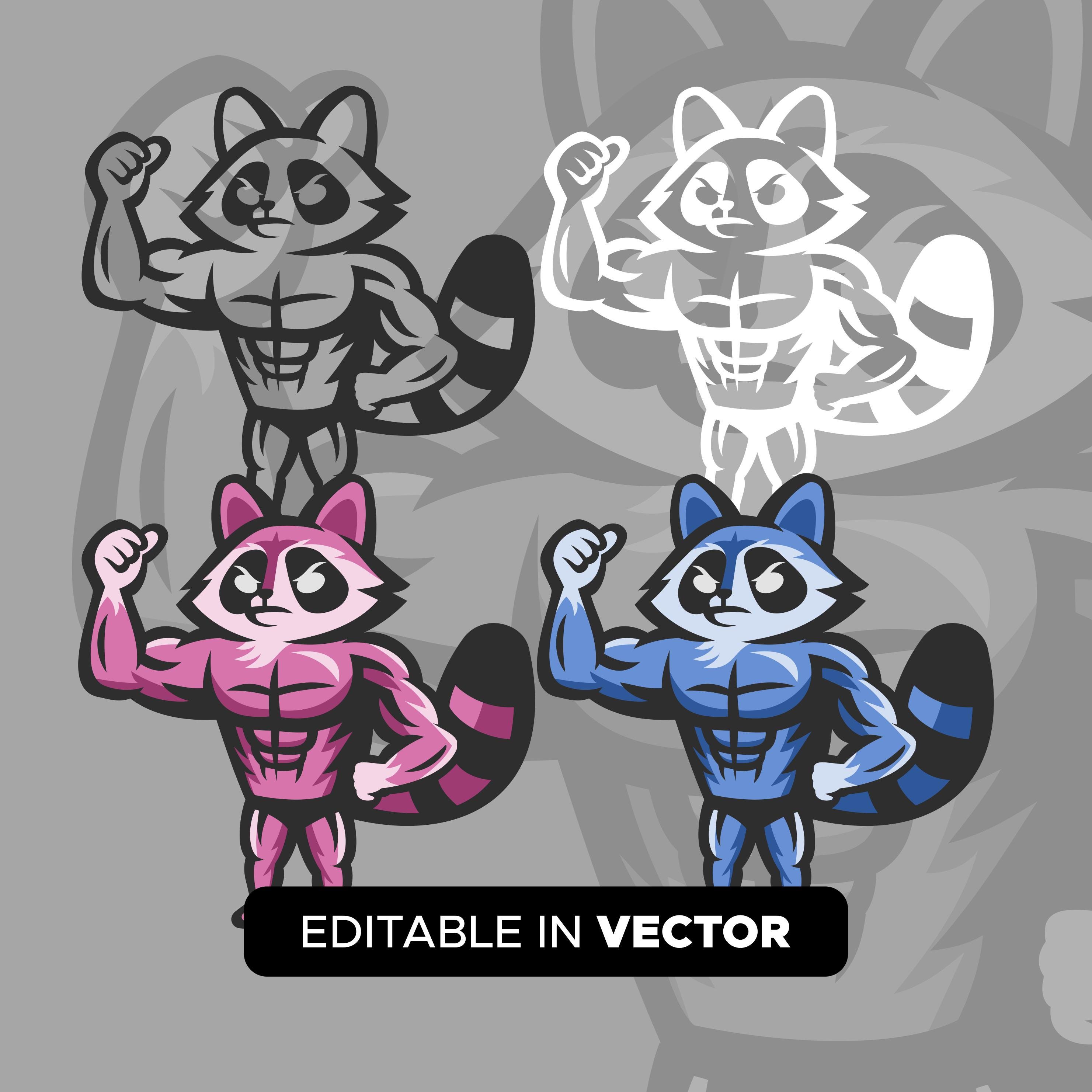 Muscular Raccoon Mascot SVG - Bodybuilder Animal Graphic for Gym T ...