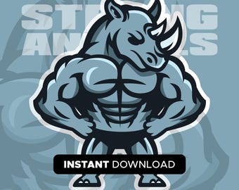 Rinoceronte culturista / SVG, EPS, PNG / Descarga instantánea / Sé fuerte