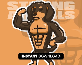 Perro salchicha culturista / SVG, EPS, PNG / Descarga instantánea / Sé fuerte