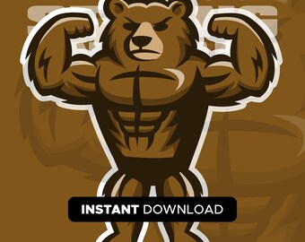 Muscular Grizzly Bear Mascot SVG - Bodybuilder Animal Graphic for Gym T-Shirts & Fitness Merchandise