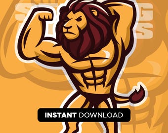 León culturista / SVG, EPS, PNG / Descarga instantánea / Sé fuerte