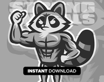 Mapache culturista / SVG, EPS, PNG / Descarga instantánea / Sé fuerte