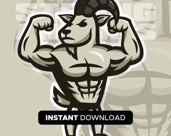Cabra culturista / SVG, EPS, PNG / Descarga instantánea / Sé fuerte