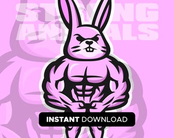 Conejito culturista / SVG, EPS, PNG / Descarga instantánea / Sé fuerte