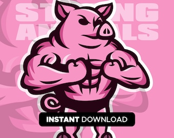 Cerdo culturista / SVG, EPS, PNG / Descarga instantánea / Sé fuerte