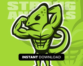Camaleón culturista / SVG, EPS, PNG / Descarga instantánea / Sé fuerte