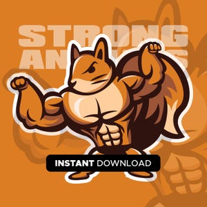 Ardilla culturista / SVG, EPS, PNG / Descarga instantánea / Sé fuerte