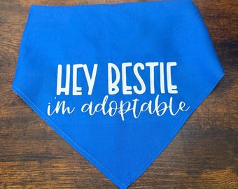 Hey Bestie, I'm Adoptable - Adopt Me Foster Pet Bandana - Triangle tie on - 26"/31.5"