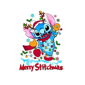 Christmas Stitch png, Stitch Christmas Lights png, Stitch Santa Hat, Cute Stitch png, Merry Christmas Stitch, Stitch Clipart Png