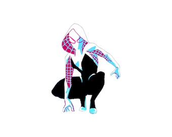 Spidergirl Watercolor Clipart, Superhero Splash Design (PNG)