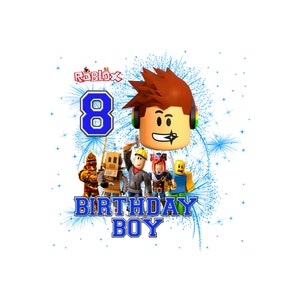 Cumpleaños de niño Roblox png svg, cumpleaños de niño 8 cabezas roblox nuevo diseño 2024, agrega tu edad o nombre para camisetas, vasos, tazas de café, adornos para tartas