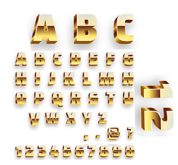 ゴールドアルファベットフォントPNG、高解像度文字、数字（デジタル