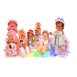 Roblox rainbow  girls png birthday roblox girls png sublimation bundle of 5 designs for t-shirts tumbler coffee mugs and backdrops wall art