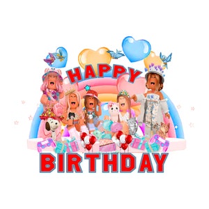 happy birthday Roblox girls png birthday roblox girls png sublimation bundle of 5 designs for t-shirts tumbler coffee mugs and backdrops wal