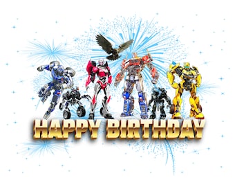 Diseños PNG de cumpleaños de Transformers, El ascenso de las bestias, diseños de sublimación (descarga digital)