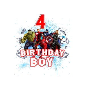 Il festeggiato dei Vendicatori 4 png Supereroe 4° compleanno png Pacchetto personalizzabile Spider 4 png Hulk 4png Capitan America 4 Iron Man 4 compleanno