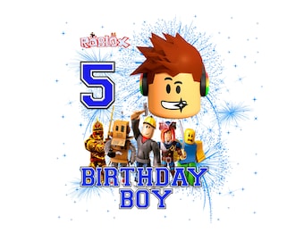 Birthday Boy Roblox png sublimation , birthday boy 5 head roblox new 2024 design ,add your age or name for tshirt coffee mugs cake topper