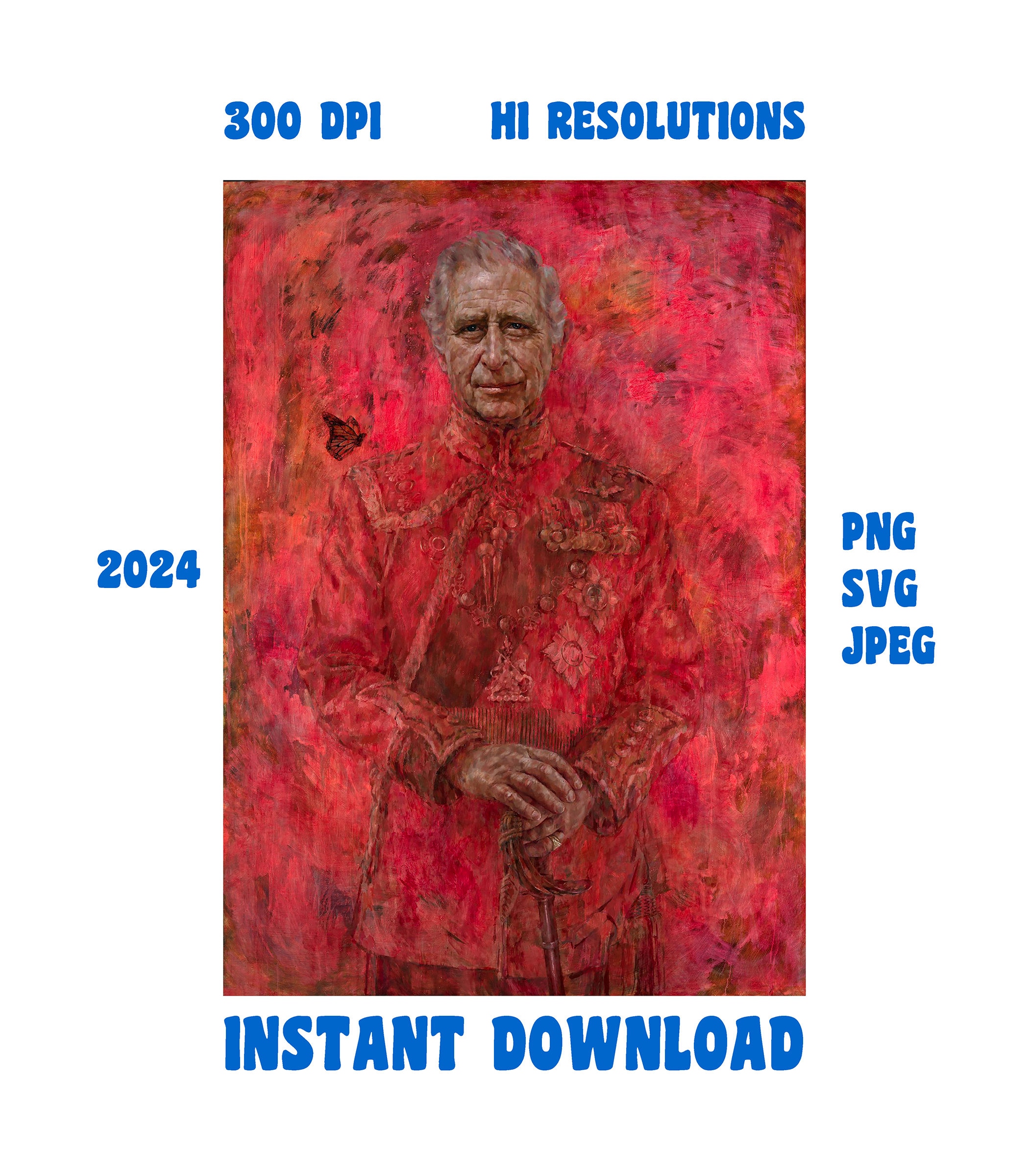 チャールズ3世の赤い肖像画のクリップアート、印刷可能なアート