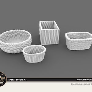 1:12 Basket Bundle A3 Dollhouse Miniature - 3D STL PRINT file Instant Download