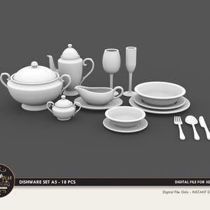 1:12 Geschirr Set A5 Puppenhaus Miniatur - 3D STL PRINT Datei Instant Download