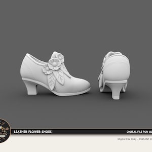 1:12 Leather Flower Shoes doll, closet, bedroom, prop  Dollhouse Miniature - 3D STL PRINT file Instant Download