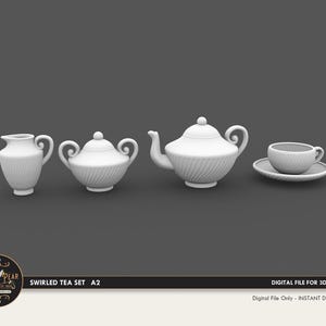 1:12 Swirl Tea Set A2 teacup, saucer, teapot Dollhouse Miniature - 3D STL PRINT file Instant Download