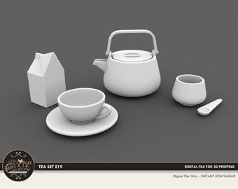 1:12 Tea Set E19 Dollhouse Miniature - 3D STL PRINT file Instant Download