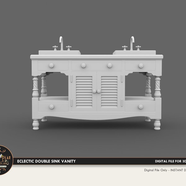 1:12 Eclectic Double Bathroom Sink Vanity Dollhouse Miniature - 3D STL PRINT file Instant Download