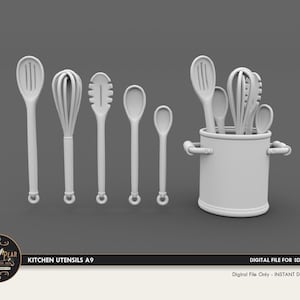 1:12 Kitchen Utensils for Cooking A9 Dollhouse Miniature - 3D STL PRINT file Instant Download