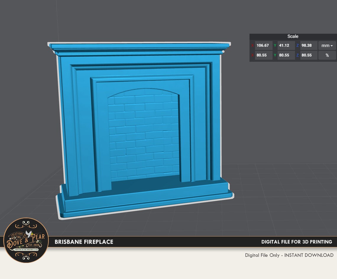 112 Brisbane Fireplace With Brick Inlay Dollhouse Miniature 3D STL